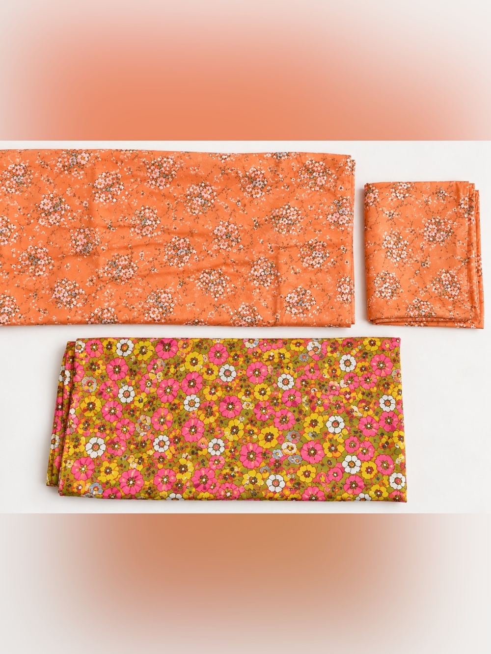 Vintage Floral Fabric Lot - Peach Sheer and Vibrant Textured Floral